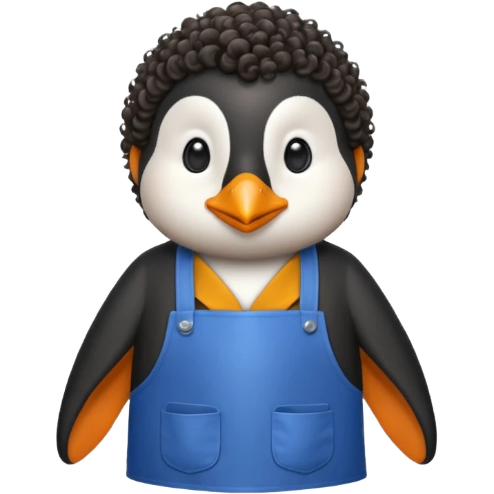 penguin with curly hair in blue apron emoji