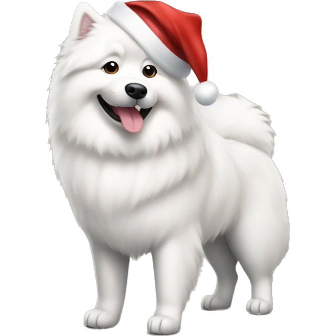 samoyed standing with a santa hat emoji