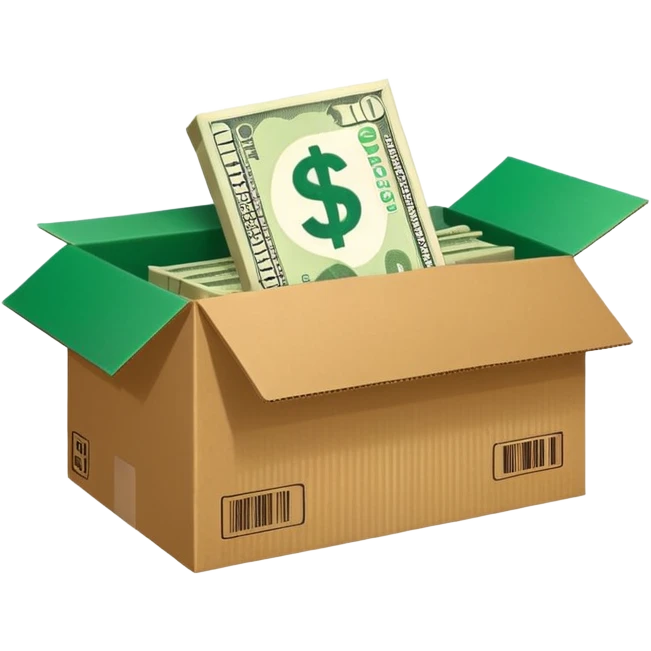 shipping box with a flat cash bill on the side of it emoji
