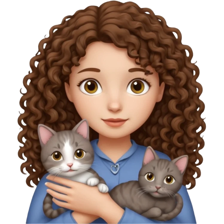 Девушка с кудряшками держит котика emoji