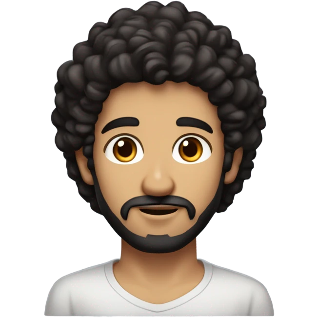 A man, brown-black eyes, dark beard stubble, dark-black curly hair with a low taper haircut, medium-to-big lips, round-like nose black shirt, caucasian middle eastern,  defined triangular eyebrows emoji