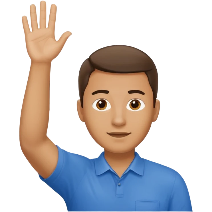man with hand raised to volunteer emoji