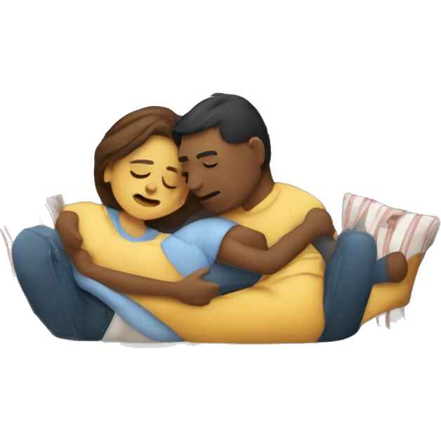 Pareja acostada en el sofá dándose un abrazo emoji