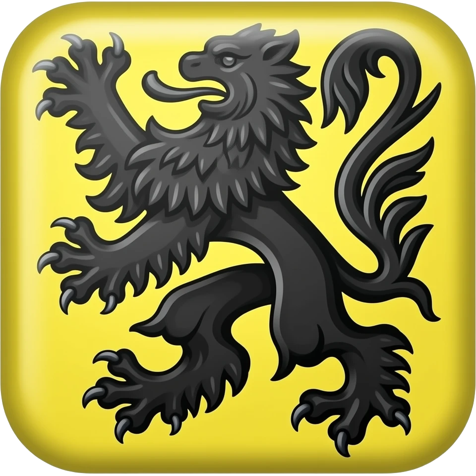 Drapeau flamand lion des Flandre noir et jaune emoji