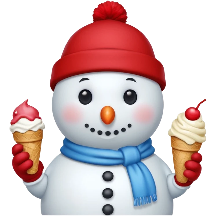 snowmen holding ice cream single snowmen with red winter cap emoji