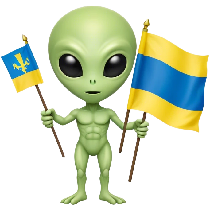 Green alien with Ukraine flag emoji