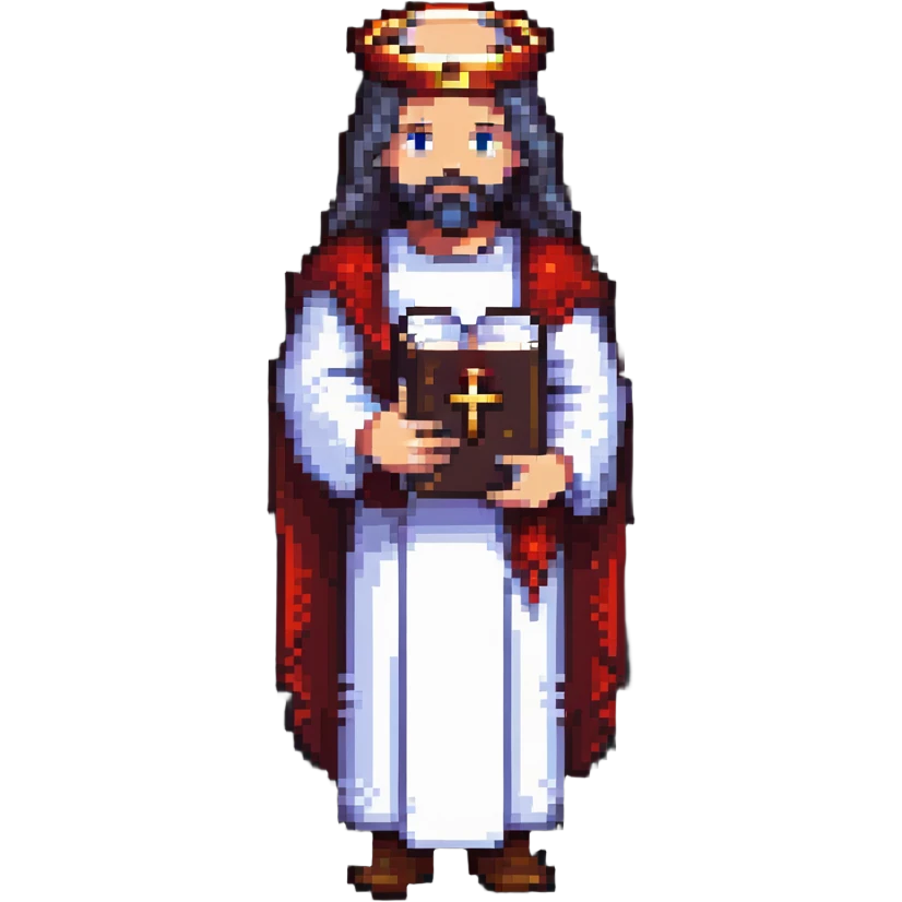 God holding a Bible, pixel art style emoji