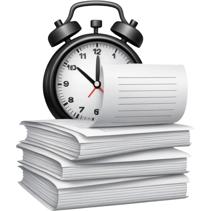 small stack of papers with a timer symbolizing heavy admin workload emoji