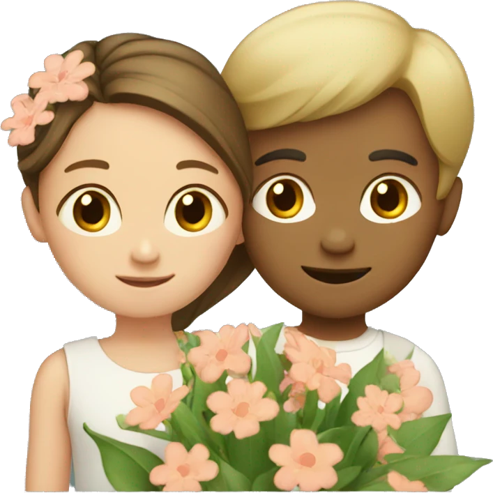 girl and boy with flowers emoji