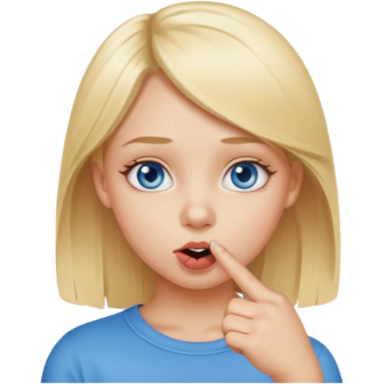 Chica con el dedo índice en la boca , que la chica sea rubia con ojos azules emoji