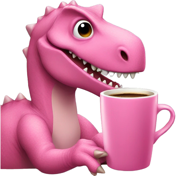 pink dinosaur drinking coffe emoji