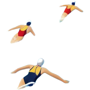 An icon featuring an Olympic swimming pool with multiple lanes and swimmers racing side by side. Splashes and lane dividers highlight the competition atmosphere. Transparent background emphasizes the energy, speed, and intensity of professional swimming events. emoji