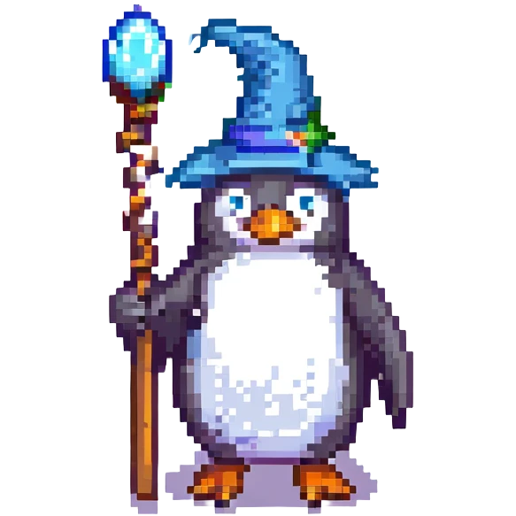 penguin wizard holding a staff emoji