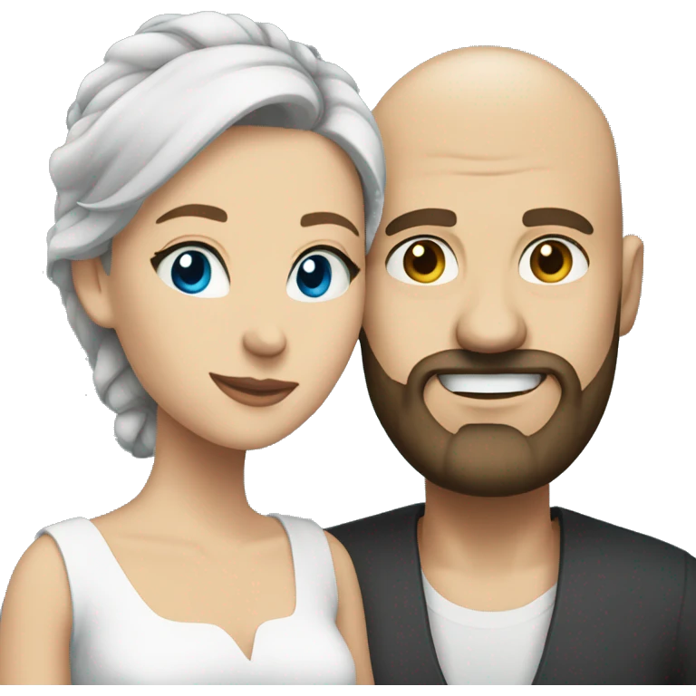 Bald man with a beard blue eyed and his young brunette wife emoji