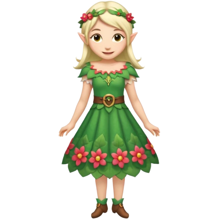 elf wearing flower pattern dress,full body. emoji