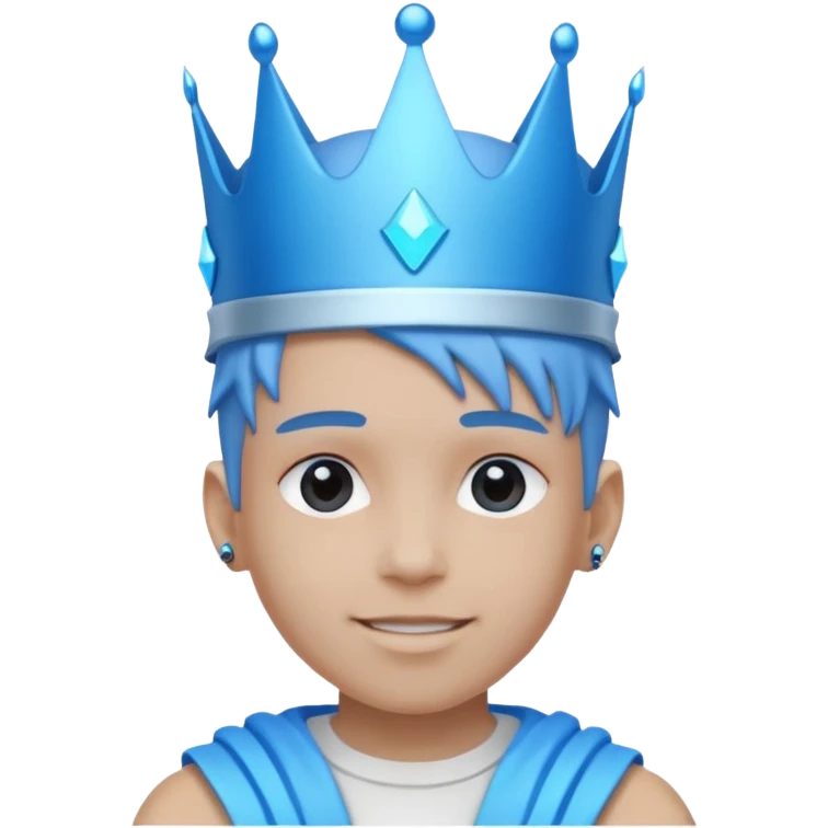 boy neon cyberpunk light blue happy crown white and blue emoji