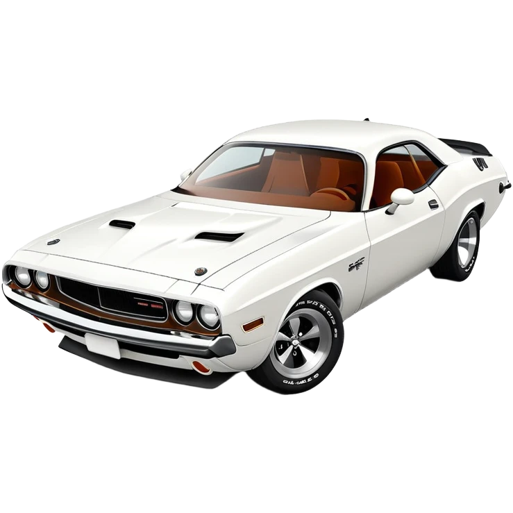 Anatomically correct white 1971 Dodge Challenger muscle car, proper 30-degree angle view, maintaining authentic proportions and structure, highly detailed but minimalist, pure white exterior, iOS emoji style emoji