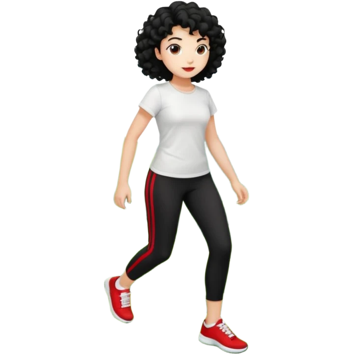 generate a pretty bratz fair skinned girl with curly black hair wearing a white tshirt trekking on a hill with red sneakers on and black leggings.  Put a hill behind her emoji