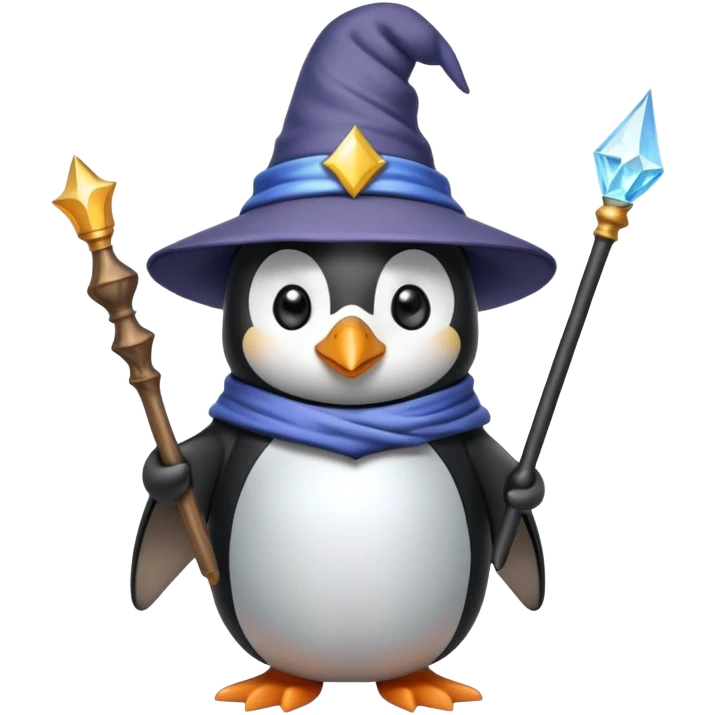 penguin wizard with magic wand and wizard hat emoji