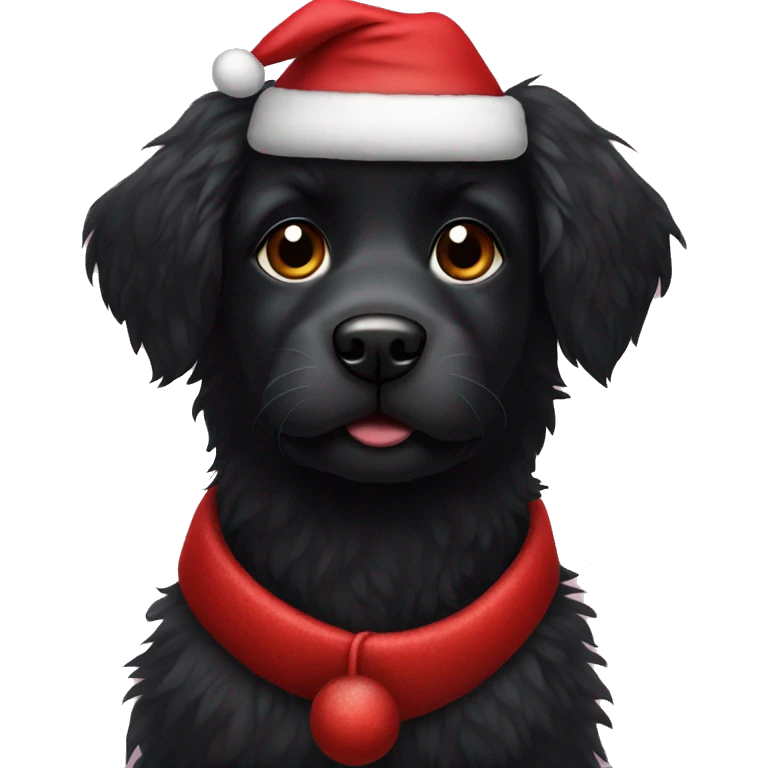 Black fluffy dog with Santa hat emoji