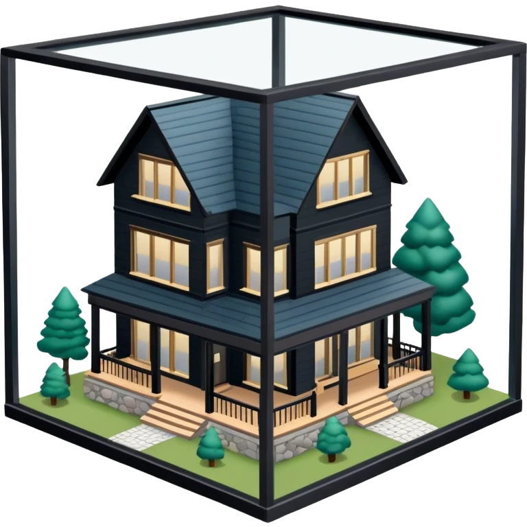 Catskills lodge, isometric dollhouse-style, realistic emoji