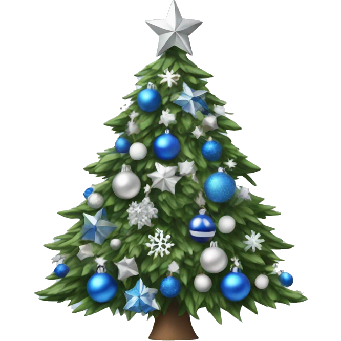 Christmas tree with blue, silver and white decorations emoji