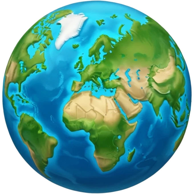 A 3D emoji in iOS emoji aesthetic style of planet Earth, showing blue oceans and green continents, soft glow effect, glossy surface, minimal white background, realistic Apple-style lighting emoji