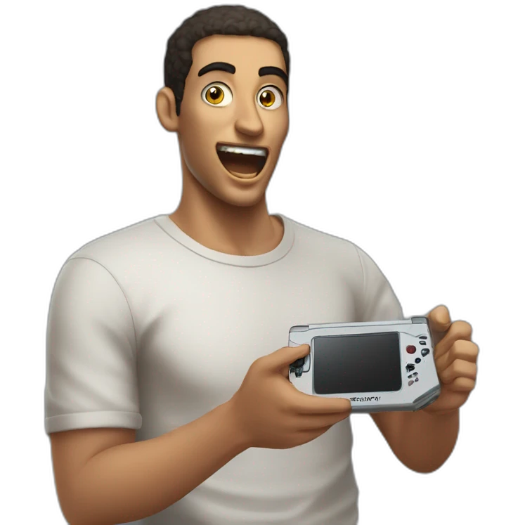 Egypt guy with gameboy in hand, screaming emoji