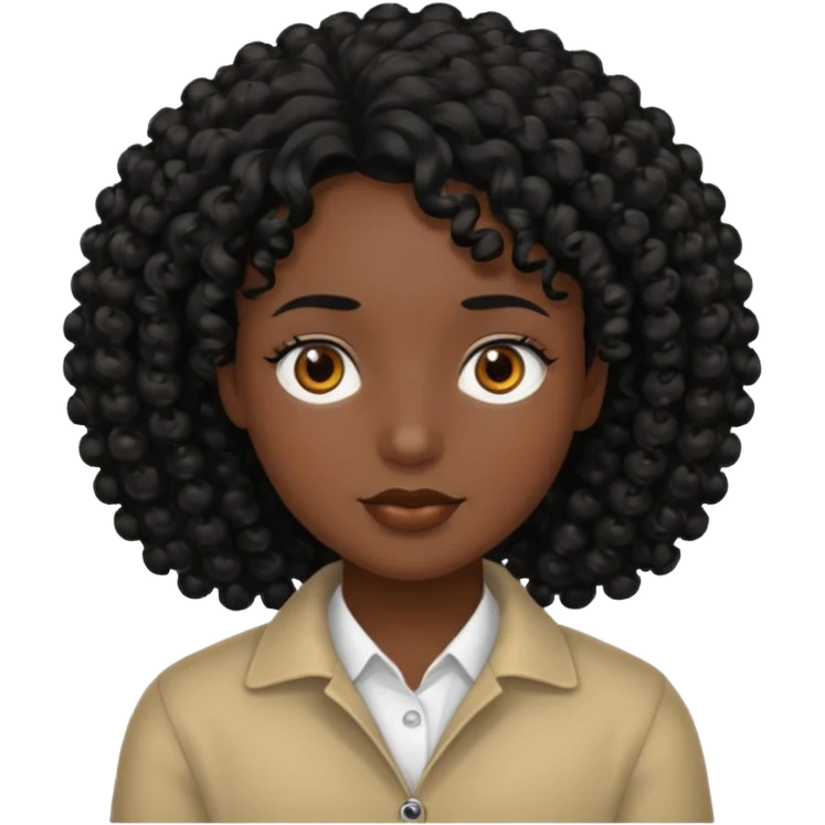Clear black tone of skin, curly black hair, brown eyes emoji