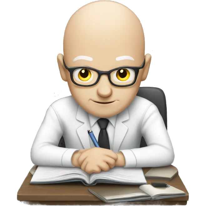 white bald man in front of notebook is taking a break emoji