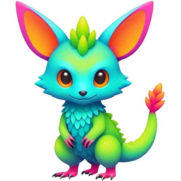 lush warm-colored modern colorful neon-colored Fakémon-Trico-creature (full body) emoji
