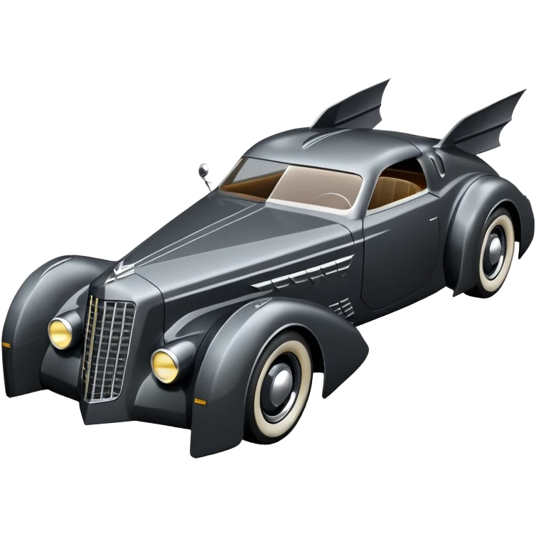 the animated series aerodynamic opulent dark knight futuristic concept Batmobile loosely based on 1936 cord 812 Cadillac(flat long straight faceted mechanical body) winged stealthy street hot rod  emoji