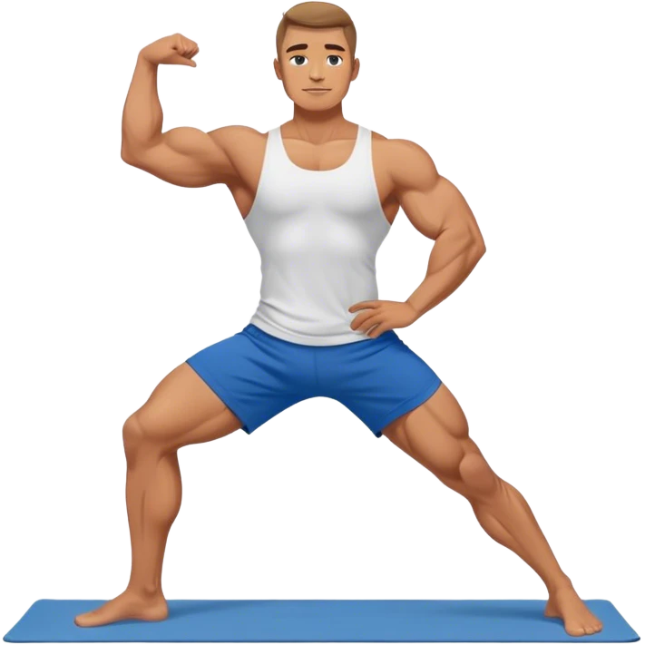 buff man with blue short Crescent Lunge yoga emoji
