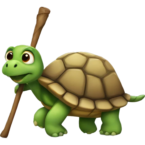 Turtle holding stick and walking emoji
