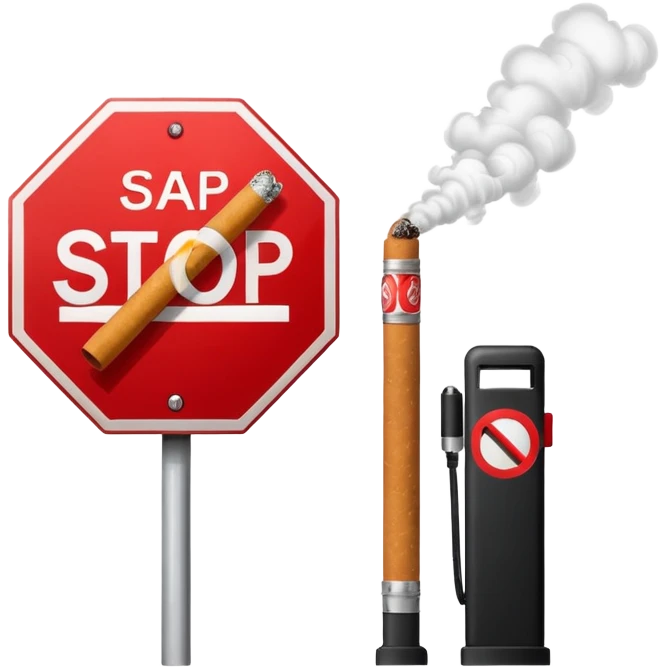 minimalist stop sign with cigarette, vape behind the stop sign in the middle. emoji