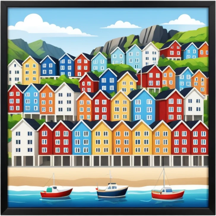A coastal town in norway, apartment blocks emoji