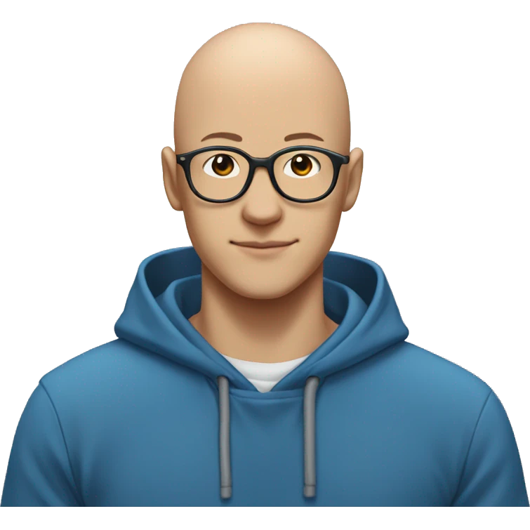 bald saitama in his 20s smiling wearing glasses and a blue hoodie emoji