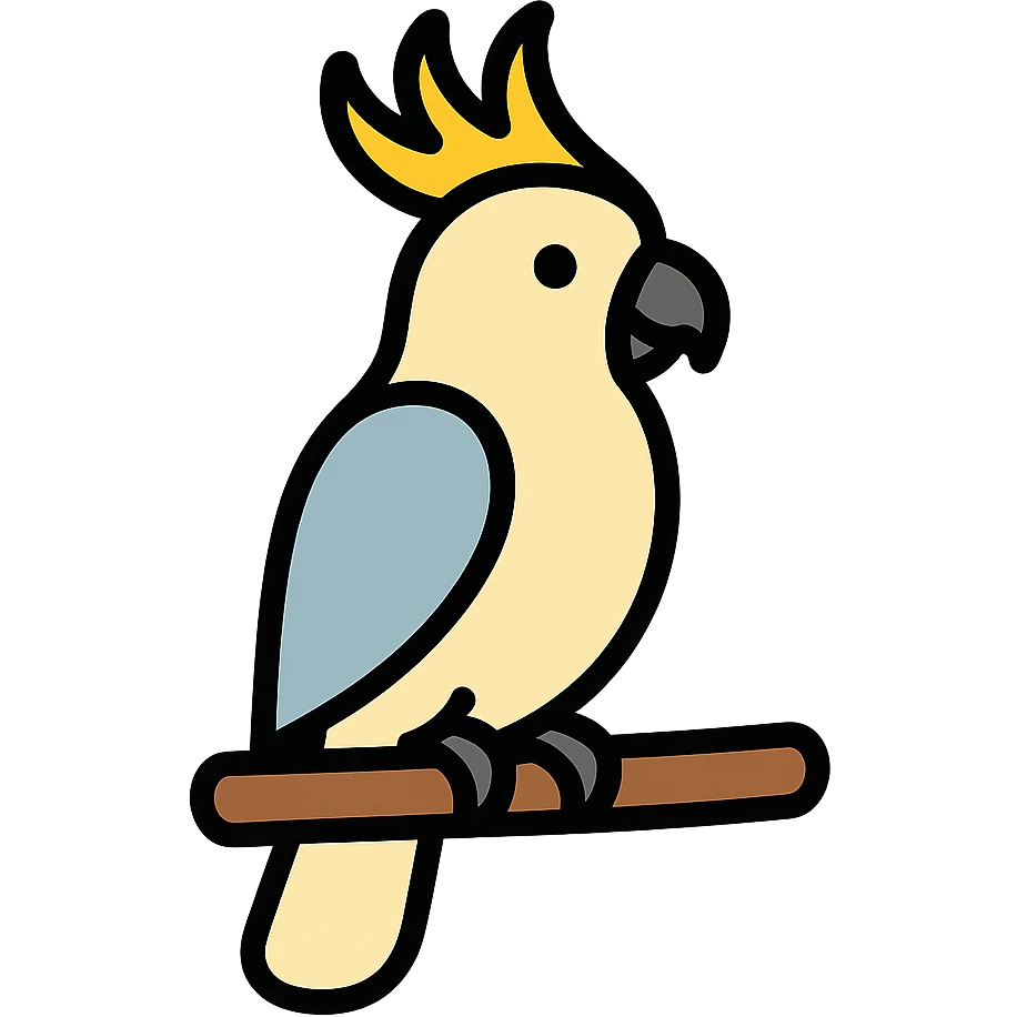 cockatoo perched on a branch, color icon style, minimalistic emoji