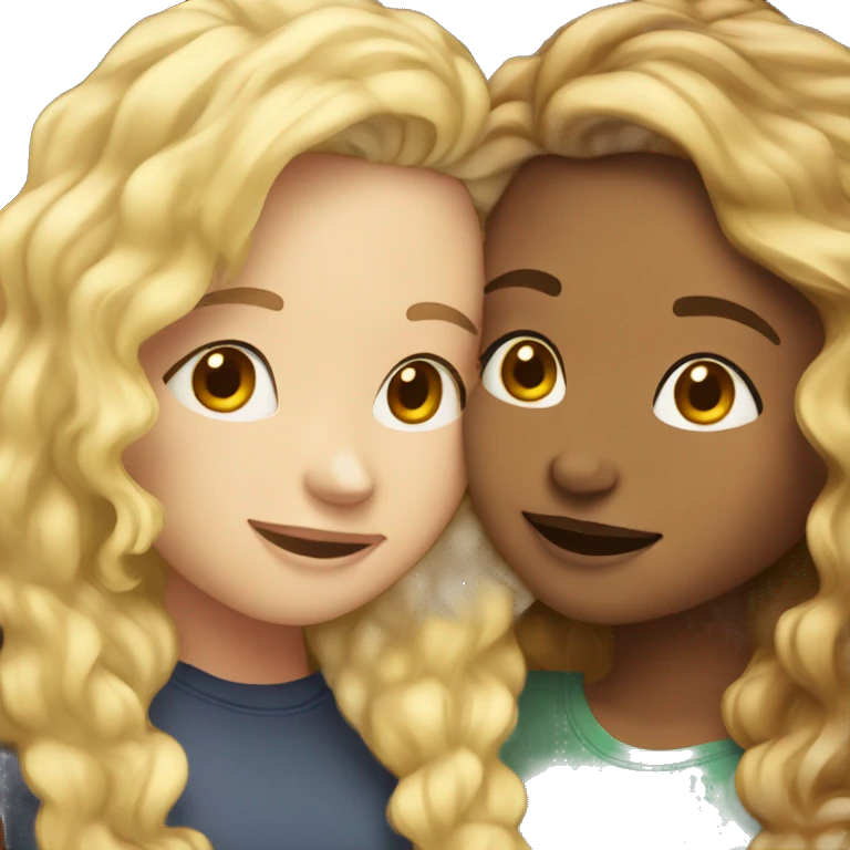 One girl withe brown wavy hair hugging another girl with blonde hair emoji