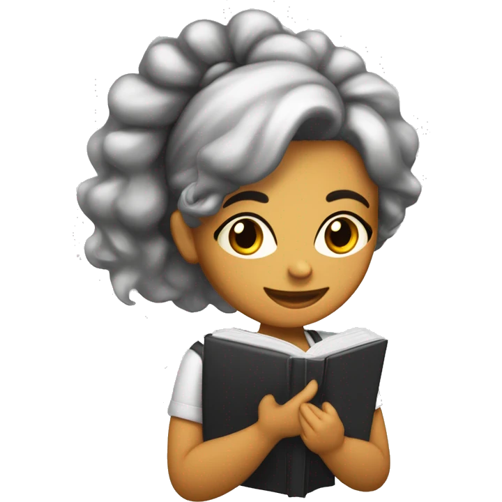 Chica blanca con cabello ondulado color negro estudiando con un libro con cara de agobio  emoji