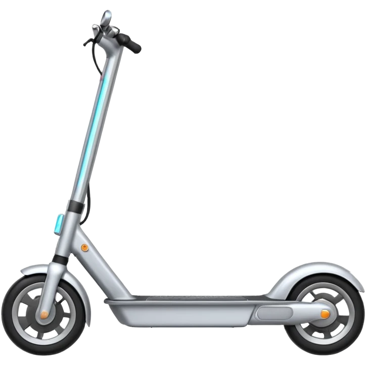 A futuristic electric scooter emoji made of silver chrome, sleek minimal frame, smooth metallic surface, subtle reflections, modern urban design, iOS emoji style, centered, clean white background emoji