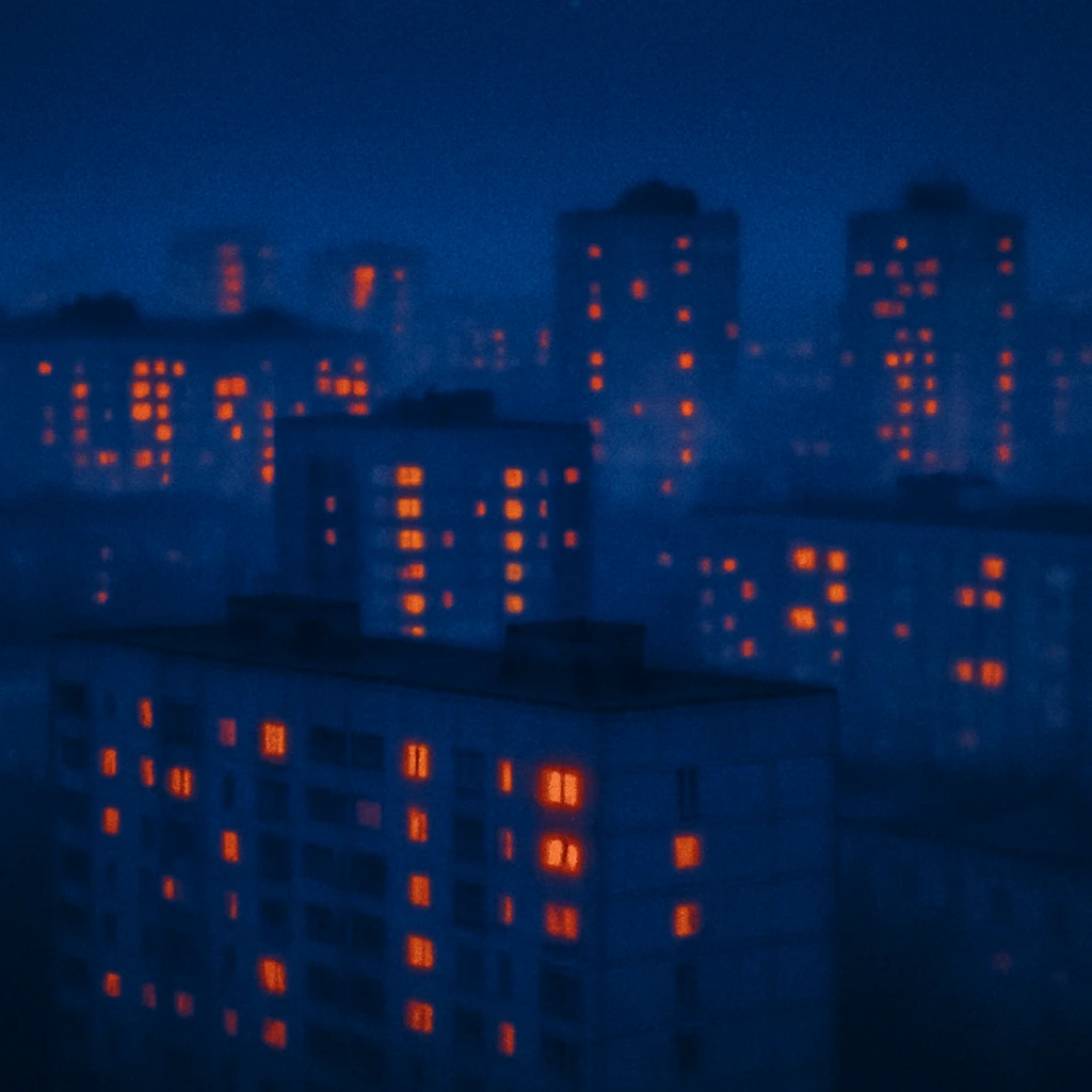 View from the roof of a Russian panel city with glowing windows emoji