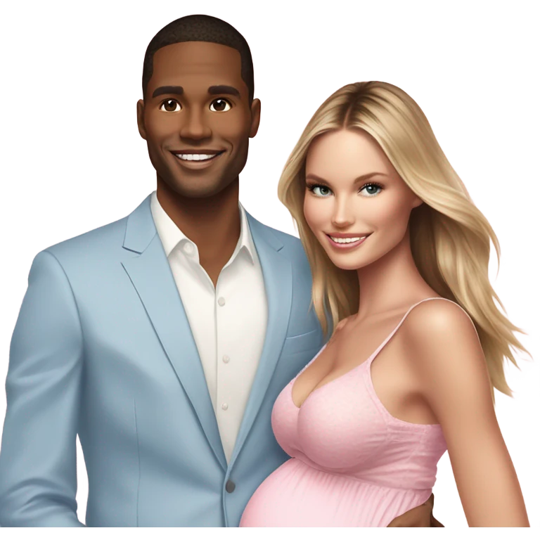 Realistic Photo of a Victoria secret model pregnant posing with a male model at her baby shower  emoji