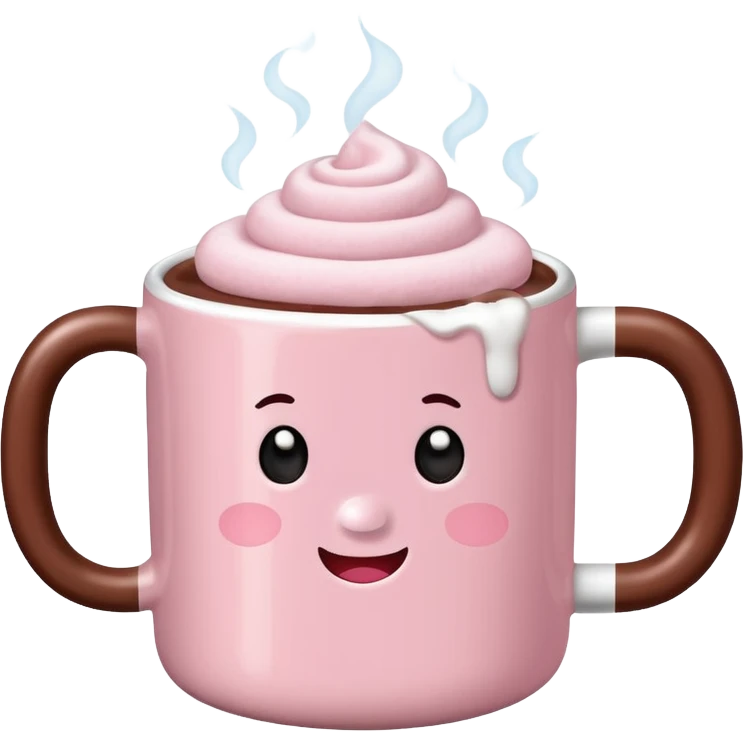 Light Pink mug of hot chocolate with marshmallows emoji