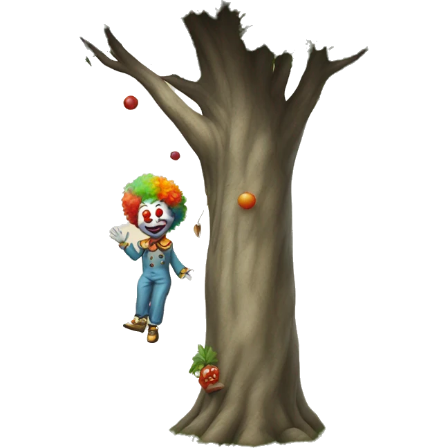 a clown levitating half a meter beside a tree emoji