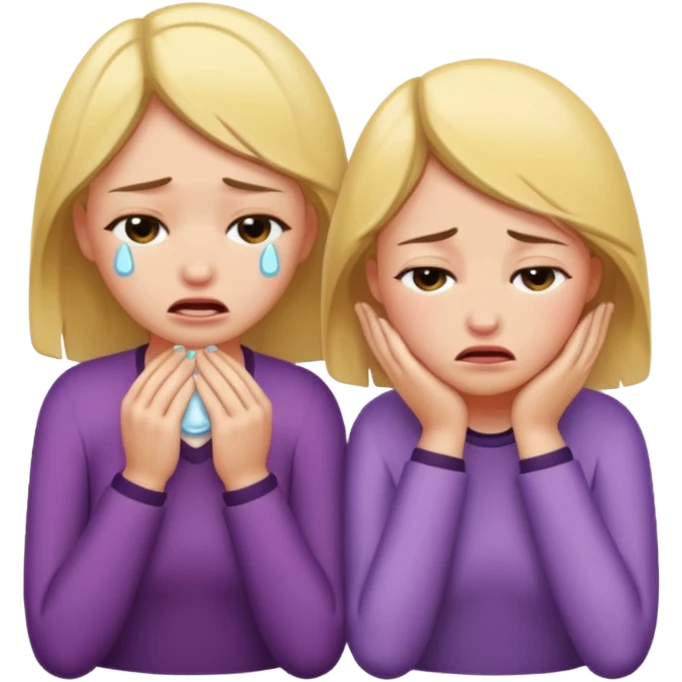 Two girls hunched over cruing emoji
