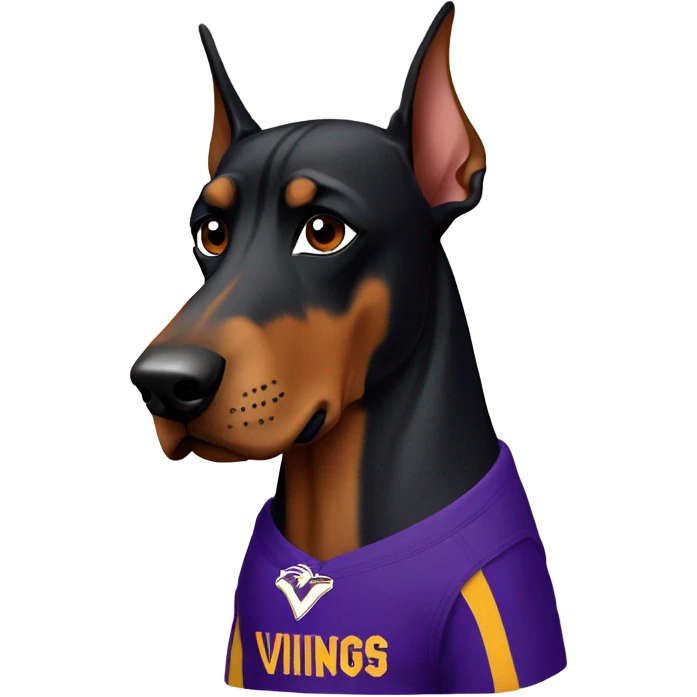 Doberman wearing a Minnesota Vikings Jersey emoji