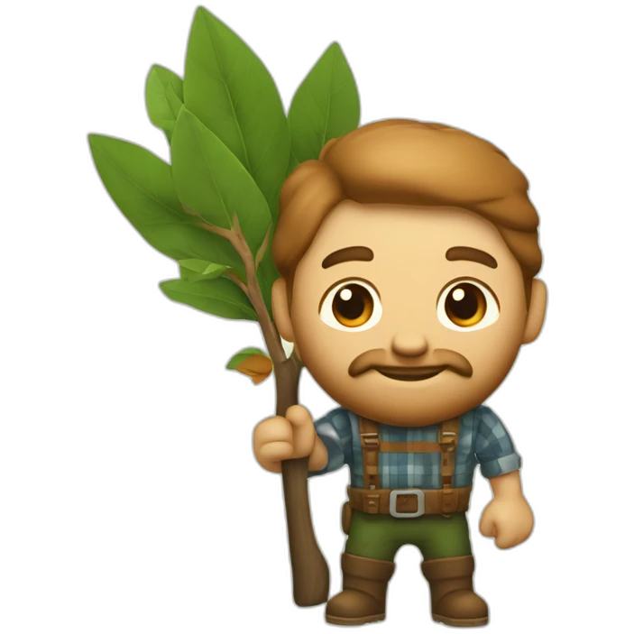 Lumber jack with a bay tree in one hand, and lumber held over the shoulder emoji