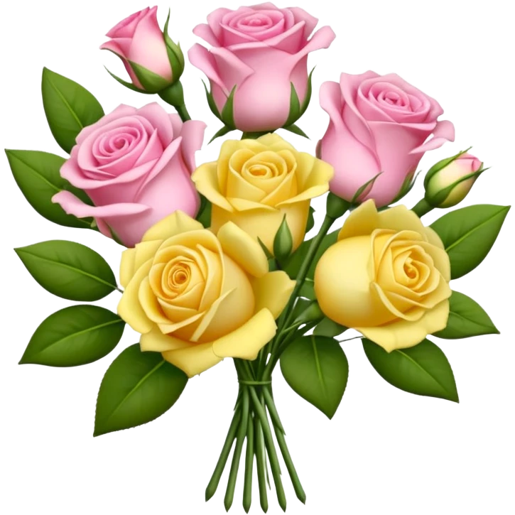 A mixed bouquet of four flowers, featuring pink roses and yellow lisianthus. emoji