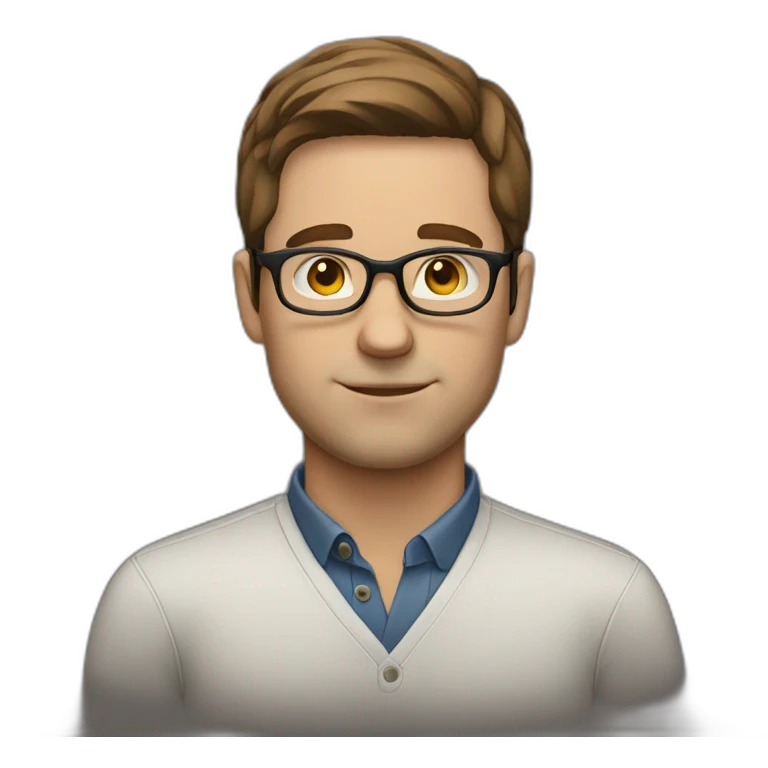  white man with straight brown hair wearing glasses and thinking emoji